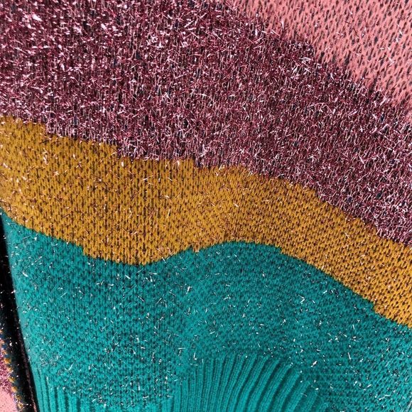 Leith Multicolor Metallic Tinsel Colorblock Knit Long Scarf Shawl Wrap NWT - Picture 4 of 11